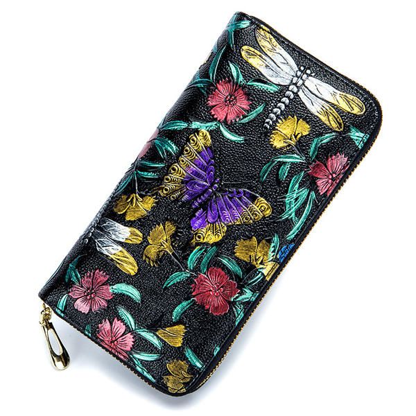 Mujeres En Relieve Rose Floral Cremallera Tarjetero Monedero Monedero Cartera Larga