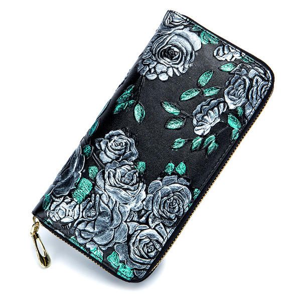 Mujeres En Relieve Rose Floral Cremallera Tarjetero Monedero Monedero Cartera Larga