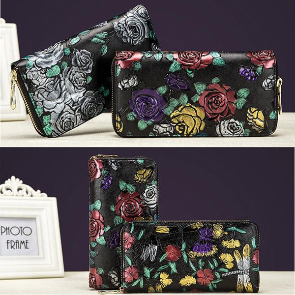 Mujeres En Relieve Rose Floral Cremallera Tarjetero Monedero Monedero Cartera Larga