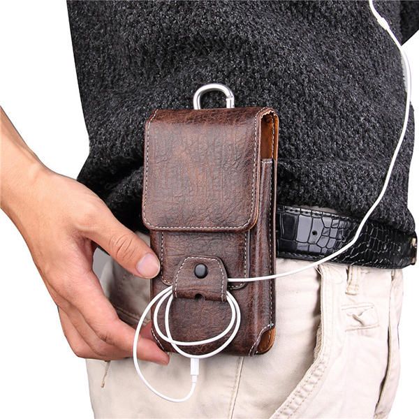 Múltiples Tamaños Hombres Pu Cuero Sólido 6.3 Pulgadas Bolso Para Teléfono Monedero Bolso De Cintura Informal Fácil De Llevar