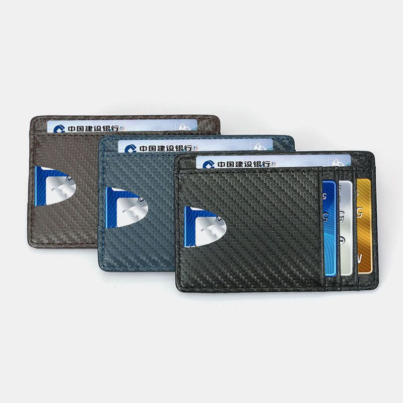 Portatarjetas De Cuero Genuino Para Mujeres Y Hombres Patrón De Fibra De Carbono Rfid Monedero Con Ranura Para Múltiples Tarjetas