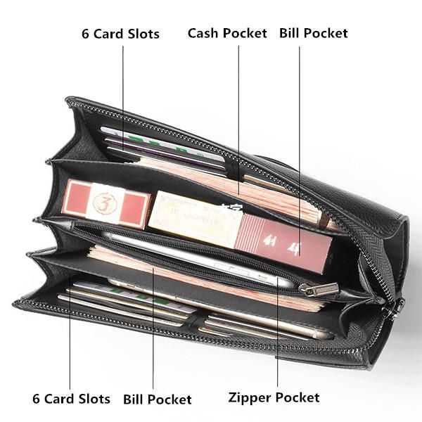 Pu Business Casual Zipper Clutch Bag 4 Cash Pockets Billetera Para Hombres