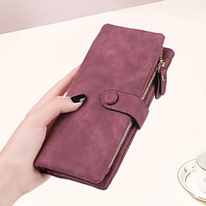 Retro Matte Buckle Ladies Wallet Billetera Titular De La Tarjeta Monedero