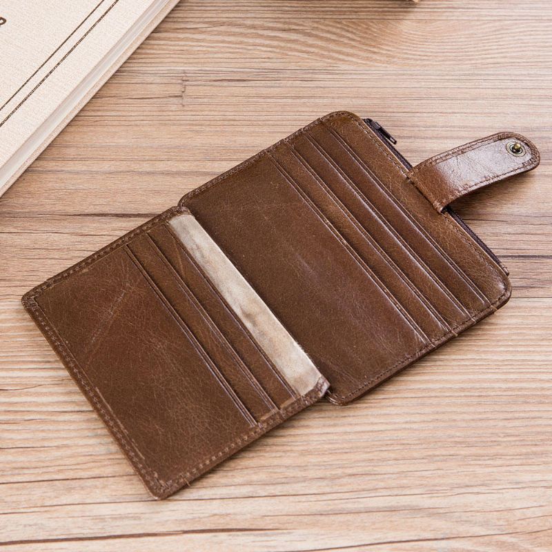 Rfid Antimagnético Bullcaptain Cartera Hombres Cuero Genuino Retro 10 Ranuras Para Tarjetas Titular De La Tarjeta Monedero