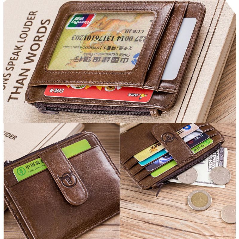 Rfid Antimagnético Bullcaptain Cartera Hombres Cuero Genuino Retro 10 Ranuras Para Tarjetas Titular De La Tarjeta Monedero