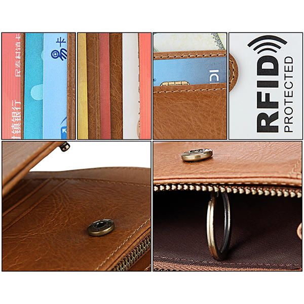 Rfid Blocking Hombre Bifold Wallet Cuero Genuino Vintage Slim Card Holder Money Bag