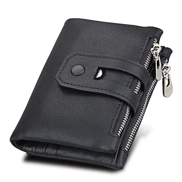 Rfid Bloqueo Billetera Segura 11 Ranuras Para Tarjetas Cartera Con Cremallera De Cuero Genuino Vintage Para Hombre