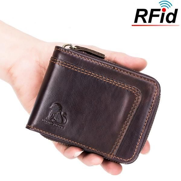 Rfid Bloqueo Billetera Segura Vintage Cuero Genuino 13 Ranuras Para Tarjetas Bolsa De Dinero Para Hombres