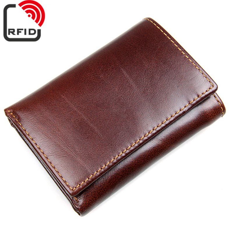 Rfid Bloqueo De Cuero Genuino Ranuras Para Tarjetas Múltiples Vintage Cartera Triple Para Hombres