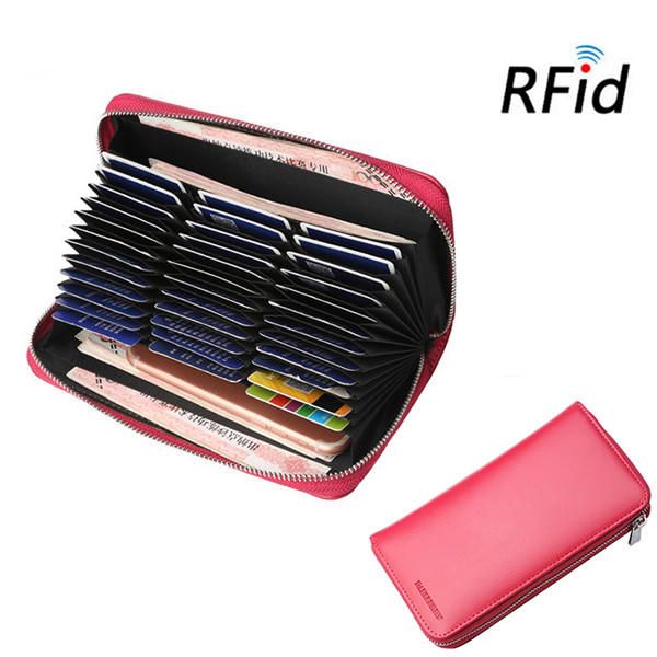 Rfid Mujer Cuero Genuino 36 Ranura Para Tarjeta Gran Capacidad Casual Monedero Para Teléfono Cartera Sólida