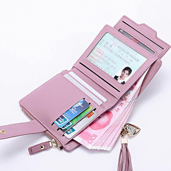 Tassel Leather Genuine Multi Slot Small Wallet Tarjetero Monedero Para Mujer