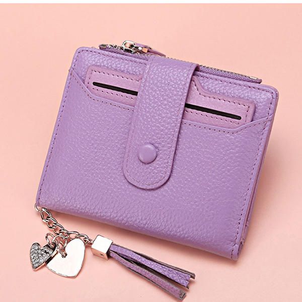 Tassel Leather Genuine Multi Slot Small Wallet Tarjetero Monedero Para Mujer