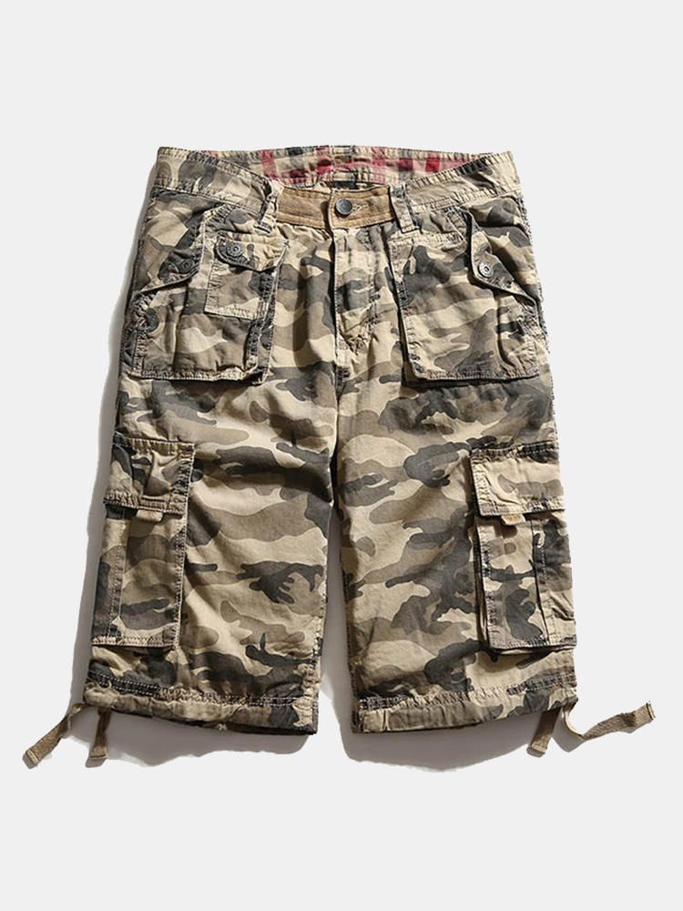 Camuflaje Big Multi Pocket Summer Pantalones Cortos De Carga De Algodón Sueltos Talla 30-40