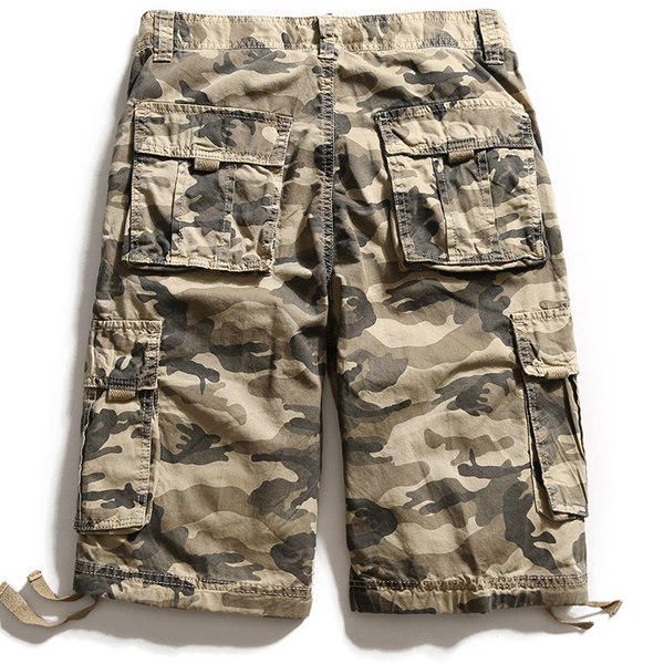 Camuflaje Big Multi Pocket Summer Pantalones Cortos De Carga De Algodón Sueltos Talla 30-40