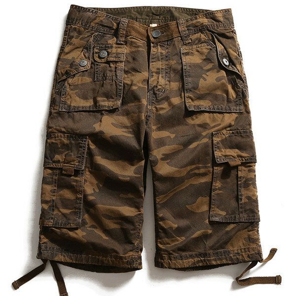 Camuflaje Big Multi Pocket Summer Pantalones Cortos De Carga De Algodón Sueltos Talla 30-40