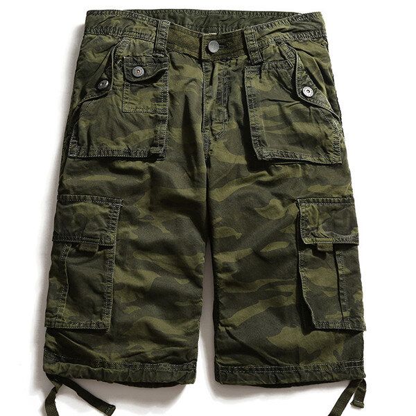 Camuflaje Big Multi Pocket Summer Pantalones Cortos De Carga De Algodón Sueltos Talla 30-40