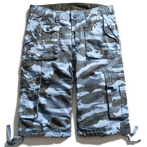 Camuflaje Big Multi Pocket Summer Pantalones Cortos De Carga De Algodón Sueltos Talla 30-40