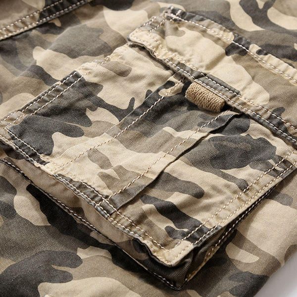 Camuflaje Big Multi Pocket Summer Pantalones Cortos De Carga De Algodón Sueltos Talla 30-40