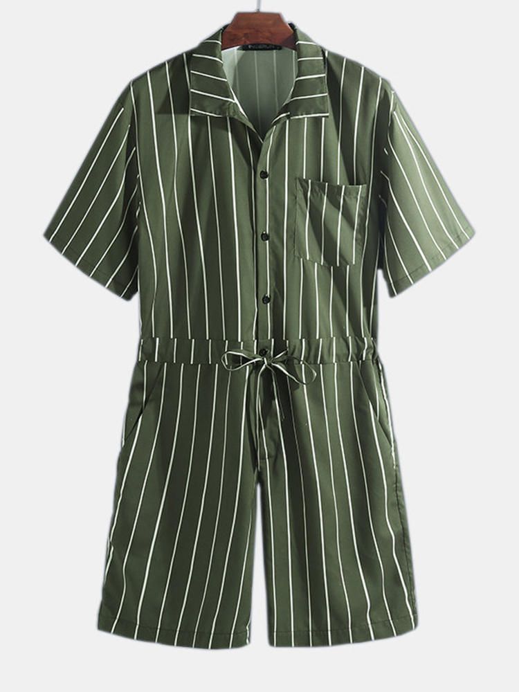 Conjunto De Mamelucos De Rayas Vintage Para Hombre Mono De Manga Corta Onesie Fashion