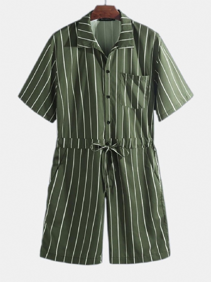 Conjunto De Mamelucos De Rayas Vintage Para Hombre Mono De Manga Corta Onesie Fashion