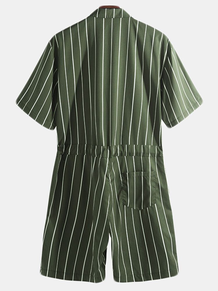 Conjunto De Mamelucos De Rayas Vintage Para Hombre Mono De Manga Corta Onesie Fashion