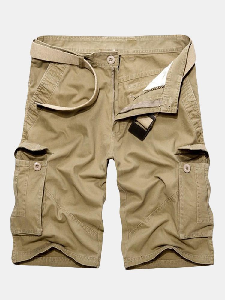 Hombres Casual Algodón Sólido Bolsillos Grandes Tallas Grandes Pantalones Cortos Militares De Carga Sueltos