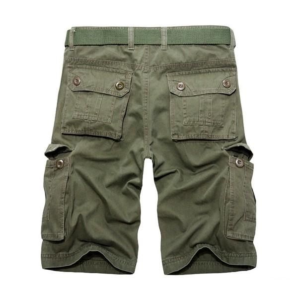 Hombres Casual Algodón Sólido Bolsillos Grandes Tallas Grandes Pantalones Cortos Militares De Carga Sueltos