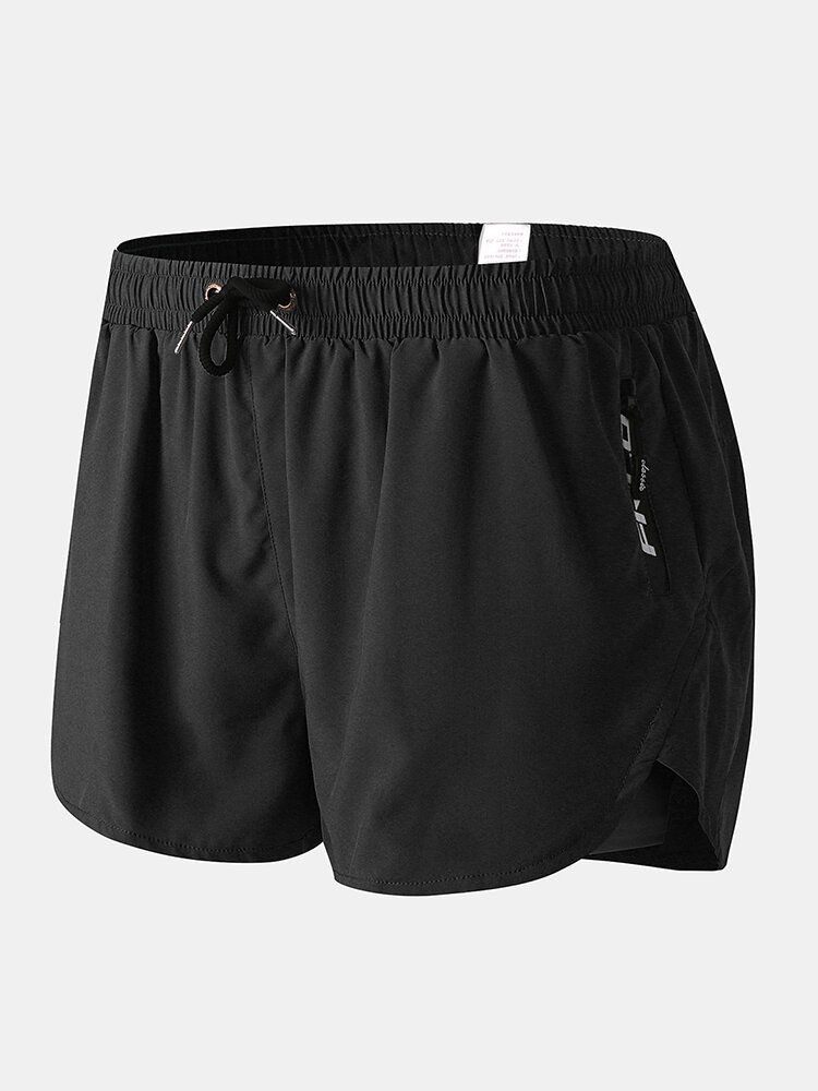 Hombres Deportes Pantalones Cortos De Bicicleta Con Cordón De Humedad Transpirable Forro De Malla Bolsillo Con Cremallera Mini Pantalones Cortos