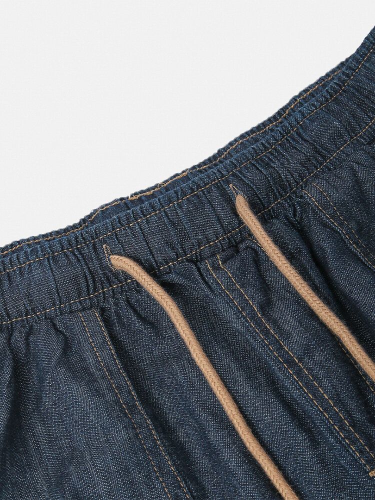 Jeans Casuales Con Cordón De Múltiples Bolsillos Para Hombre