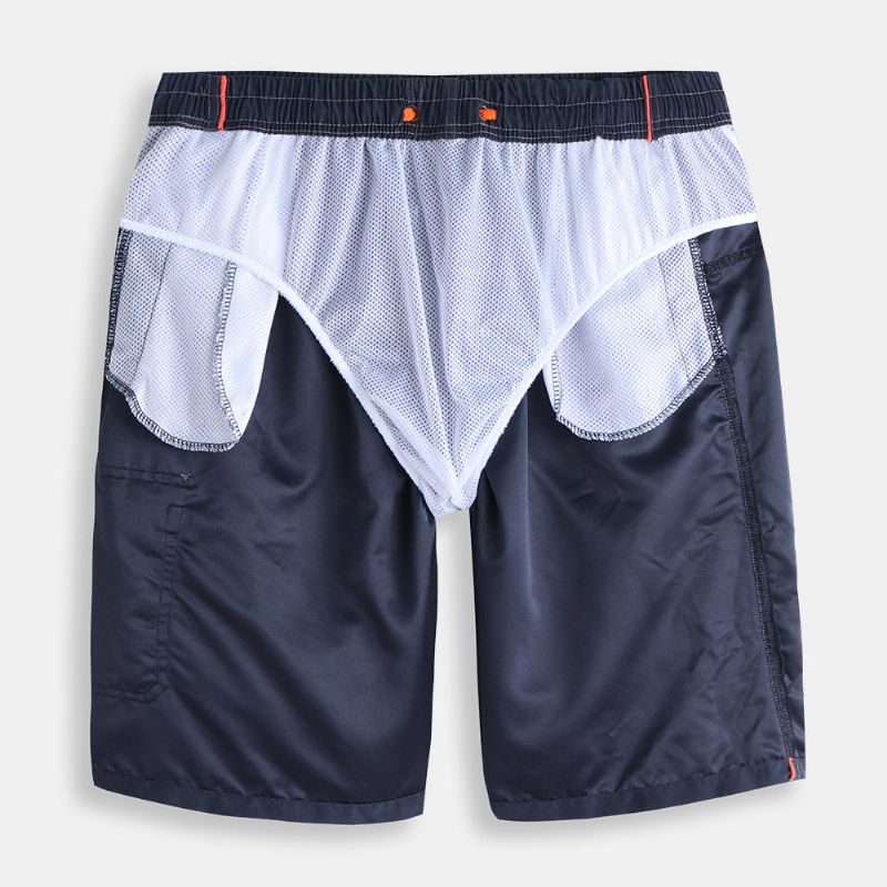 Longitud De La Rodilla Diseño De Tejido Con Cordón Tablero De Playa Bolsillo Lateral Corto Forro De Malla Suave Pantalones Cortos Deportivos