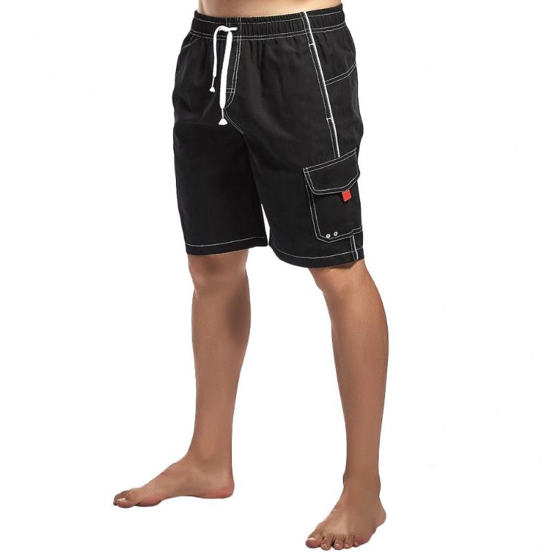 Longitud De La Rodilla Diseño De Tejido Con Cordón Tablero De Playa Bolsillo Lateral Corto Forro De Malla Suave Pantalones Cortos Deportivos