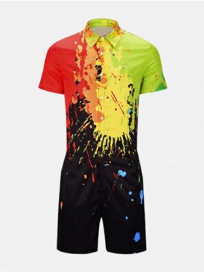 Mono De Manga Corta Con Estampado De Tinta Splash Para Hombre