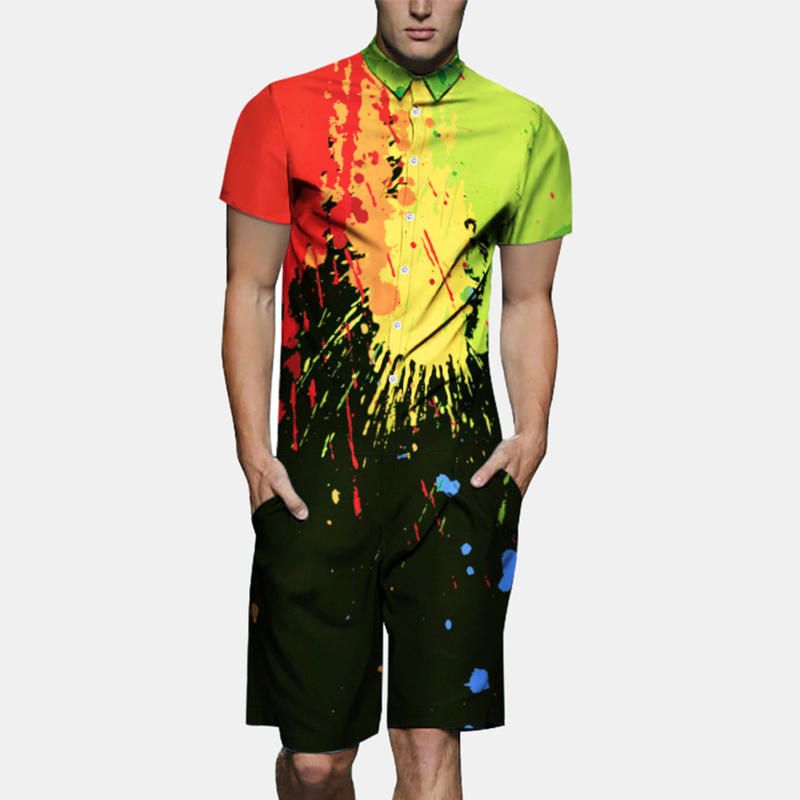 Mono De Manga Corta Con Estampado De Tinta Splash Para Hombre