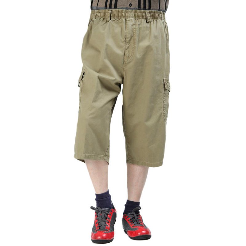 Pantalones Cargo De Longitud De Pantorrilla De Ocio De Color Puro Para Hombre De Gran Tamaño