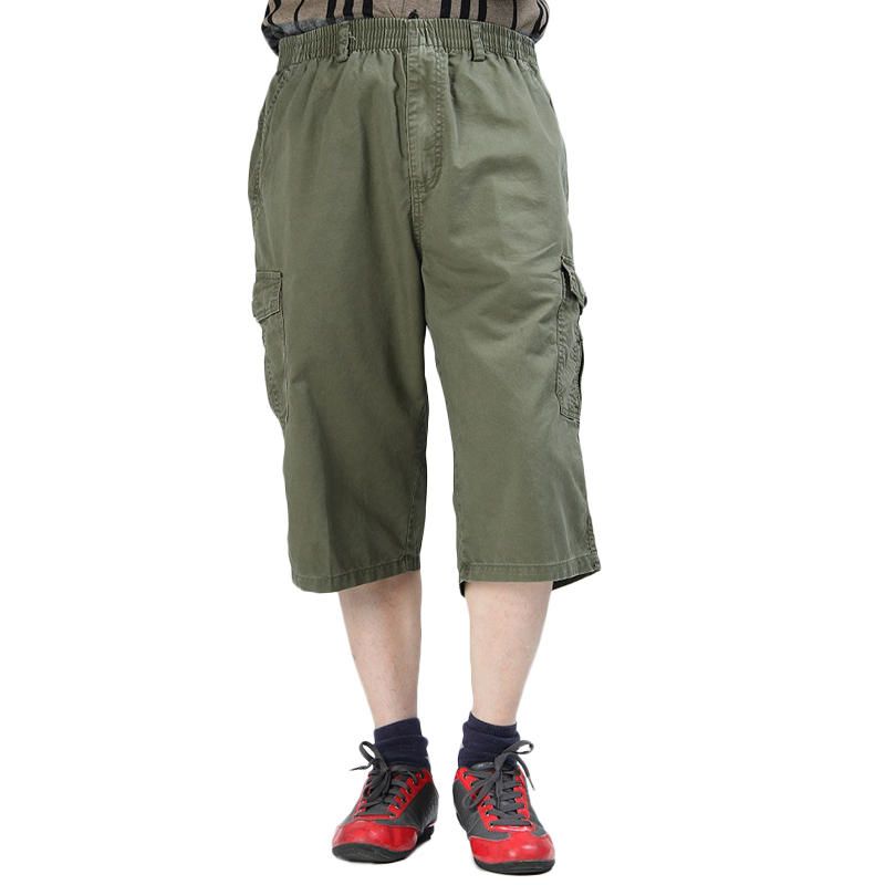 Pantalones Cargo De Longitud De Pantorrilla De Ocio De Color Puro Para Hombre De Gran Tamaño