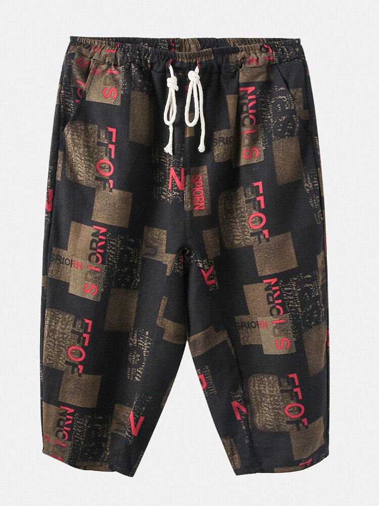 Pantalones Casuales De Estilo Étnico Con Cordón De Impresión Abstracta Para Hombre Con Bolsillo