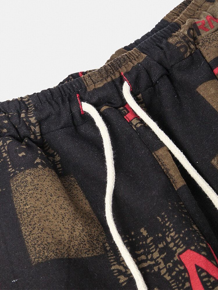 Pantalones Casuales De Estilo Étnico Con Cordón De Impresión Abstracta Para Hombre Con Bolsillo