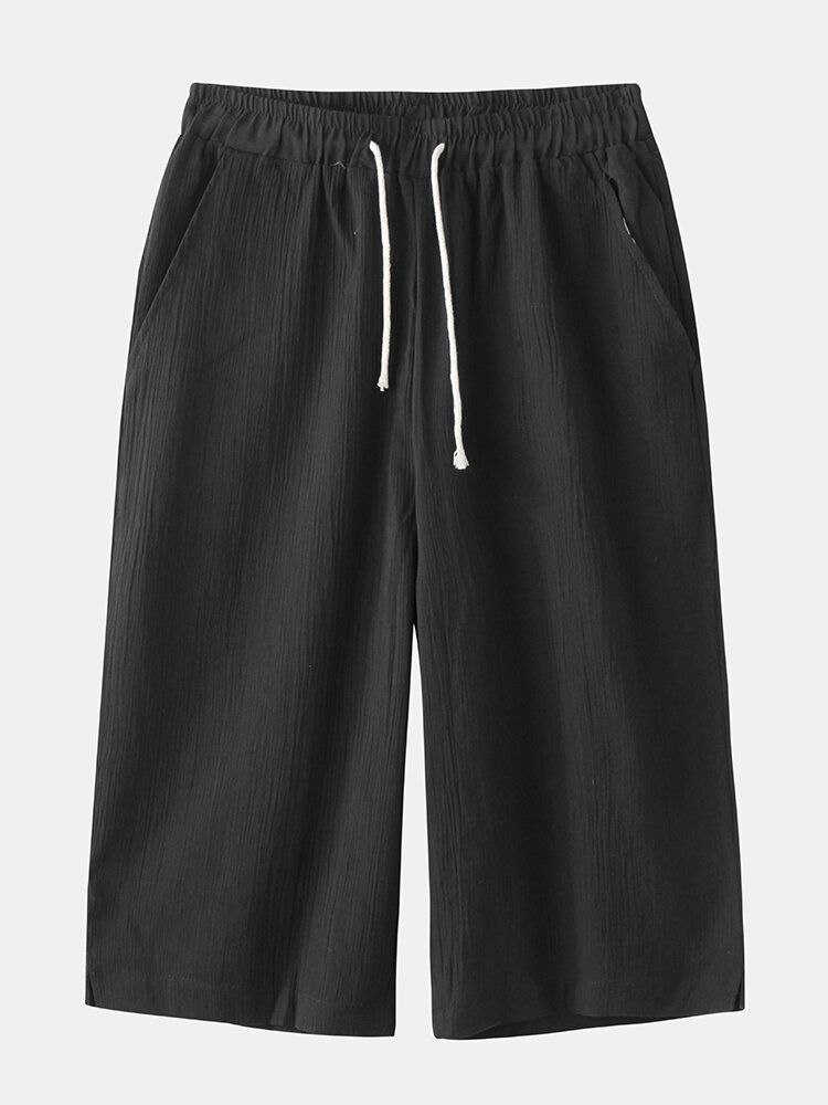 Pantalones Casuales Negros Con Bolsillo Con Cordón Suelto Para Hombre