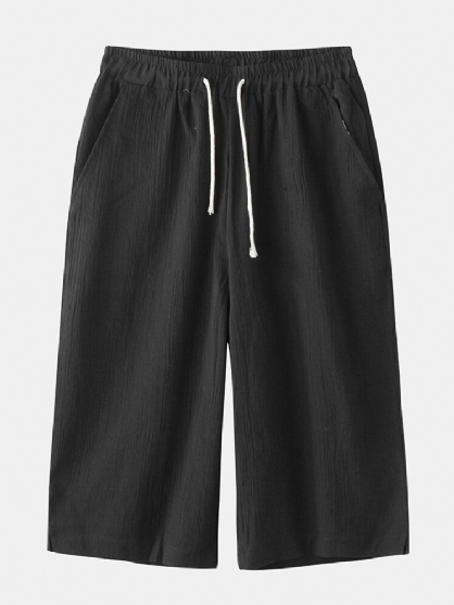 Pantalones Casuales Negros Con Bolsillo Con Cordón Suelto Para Hombre