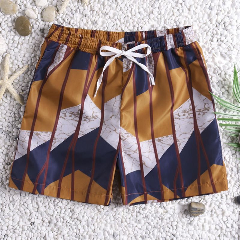 Pantalones Cortos A Rayas De Color En Contraste Para Hombre Pantalones Cortos De Playa Con Forro De Malla De Secado Rápido Y Sueltos Finos Estampados