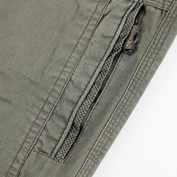 Pantalones Cortos De Algodón Casuales De Corte Holgado De Color Sólido Con Múltiples Bolsillos Y Tallas Grandes De Verano Para Hombre