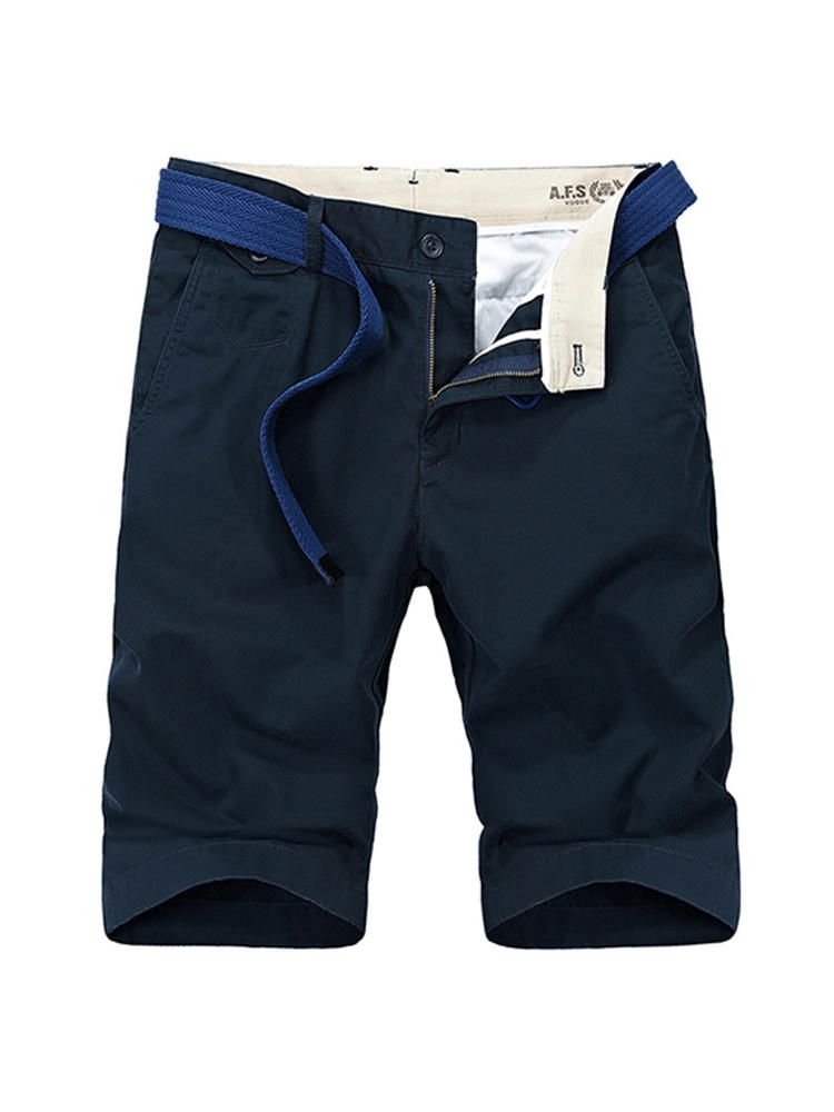 Pantalones Cortos De Algodón Casuales Para Hombres De Verano Pantalones Cortos Hasta La Rodilla De Gran Tamaño De Color Puro