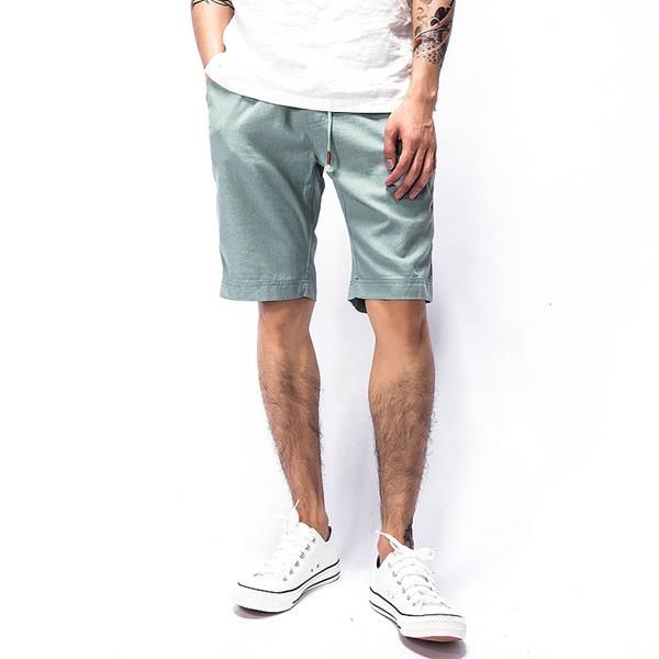 Pantalones Cortos De Algodón De Lino Transpirable De Verano Para Hombre Pantalones Cortos Hasta La Rodilla De Color Puro De Ocio De Viento De China