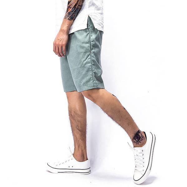 Pantalones Cortos De Algodón De Lino Transpirable De Verano Para Hombre Pantalones Cortos Hasta La Rodilla De Color Puro De Ocio De Viento De China