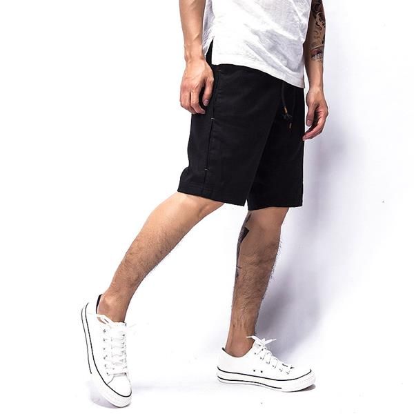 Pantalones Cortos De Algodón De Lino Transpirable De Verano Para Hombre Pantalones Cortos Hasta La Rodilla De Color Puro De Ocio De Viento De China