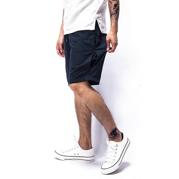 Pantalones Cortos De Algodón De Lino Transpirable De Verano Para Hombre Pantalones Cortos Hasta La Rodilla De Color Puro De Ocio De Viento De China