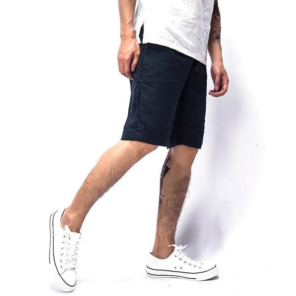 Pantalones Cortos De Algodón De Lino Transpirable De Verano Para Hombre Pantalones Cortos Hasta La Rodilla De Color Puro De Ocio De Viento De China