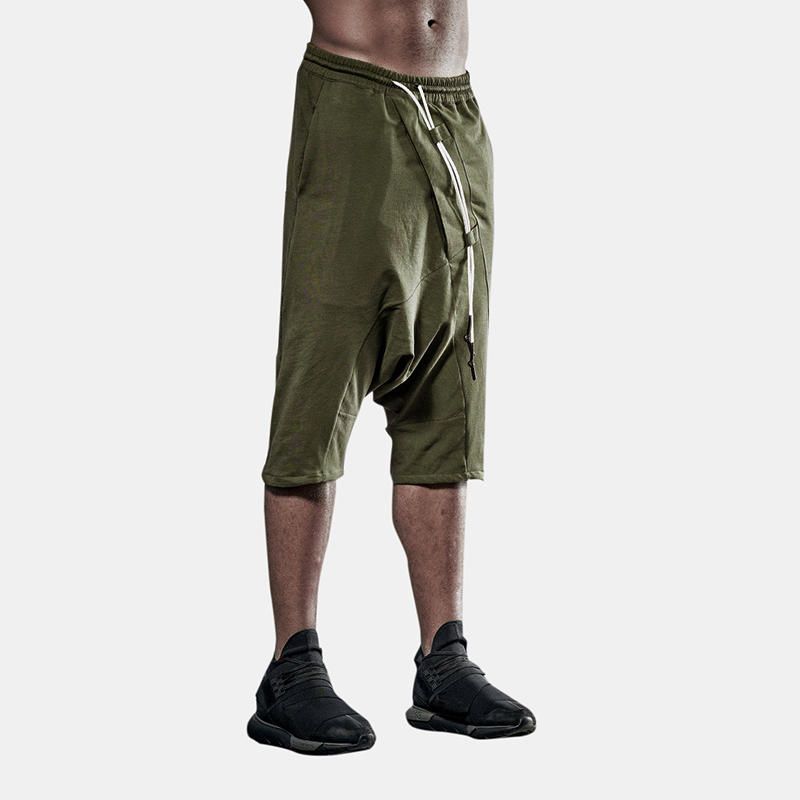 Pantalones Cortos De Algodón Verde Militar Para Hombre Pantalones Con Entrepierna Caída