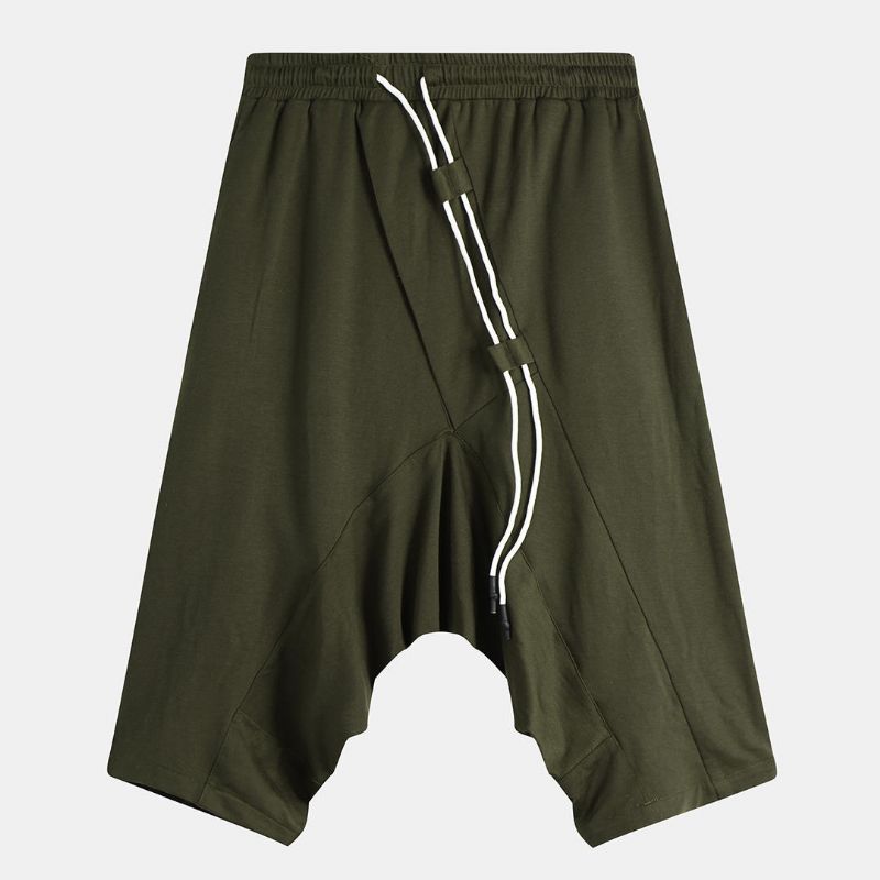 Pantalones Cortos De Algodón Verde Militar Para Hombre Pantalones Con Entrepierna Caída