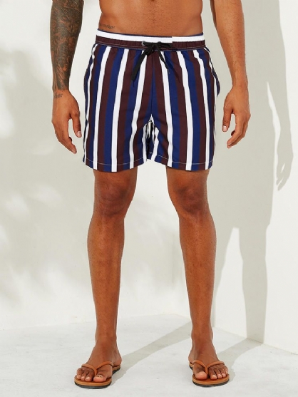 Pantalones Cortos De Baño A Rayas Multicolores Para Hombres Pantalones Cortos Casuales Con Forro De Malla De Secado Rápido